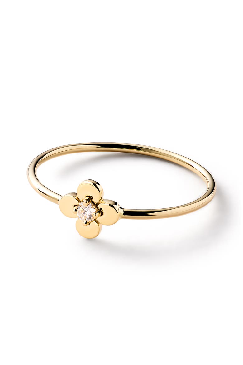 Solid Yellow Gold - Mini Diamond Flower Ring, Alternate, color, Gold