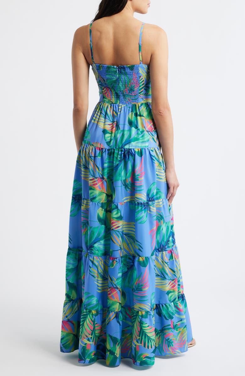 Eliza J Tie Front Tiered Maxi Dress, Alternate, color, Blue Multi