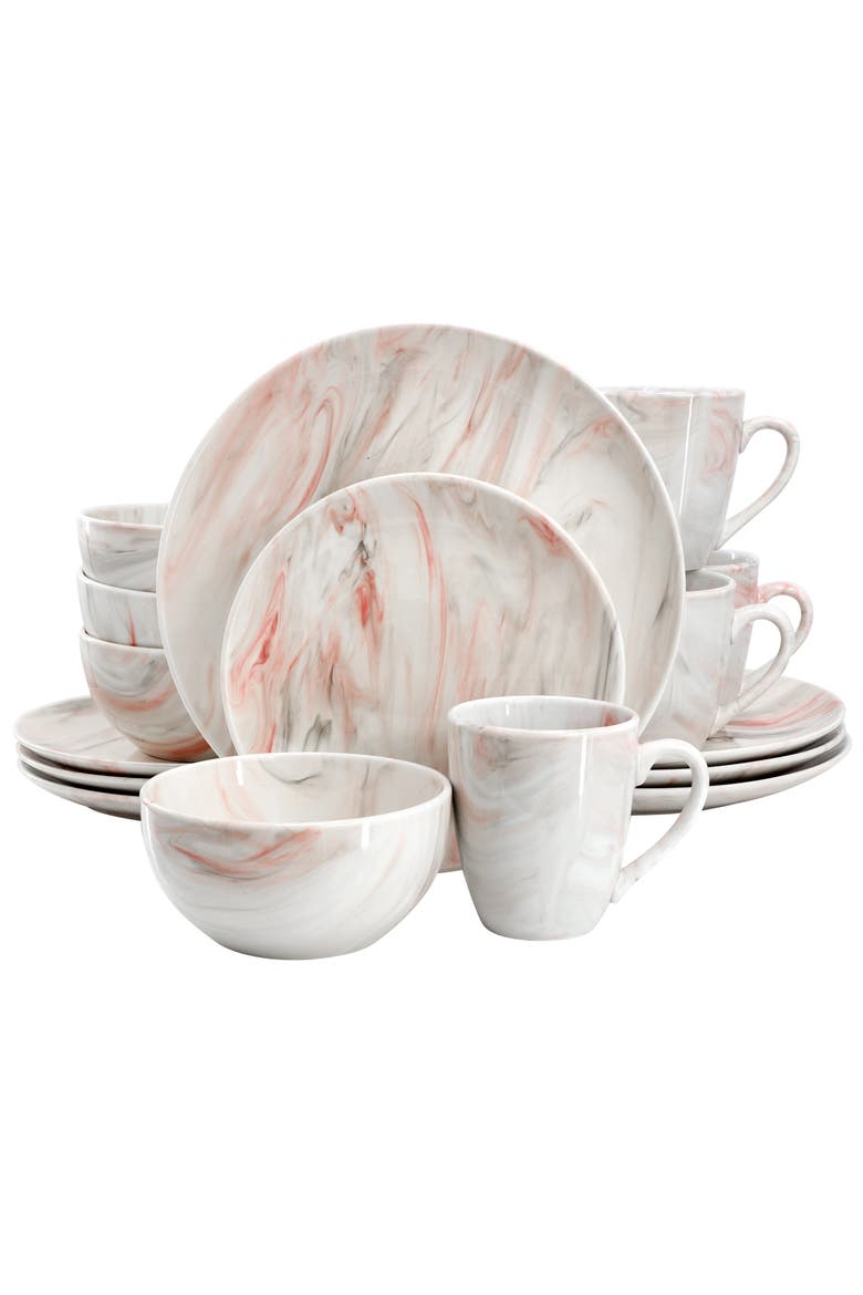 Fine Marble 16 Piece Porcelain Dinnerware Set, Main, color, Grey