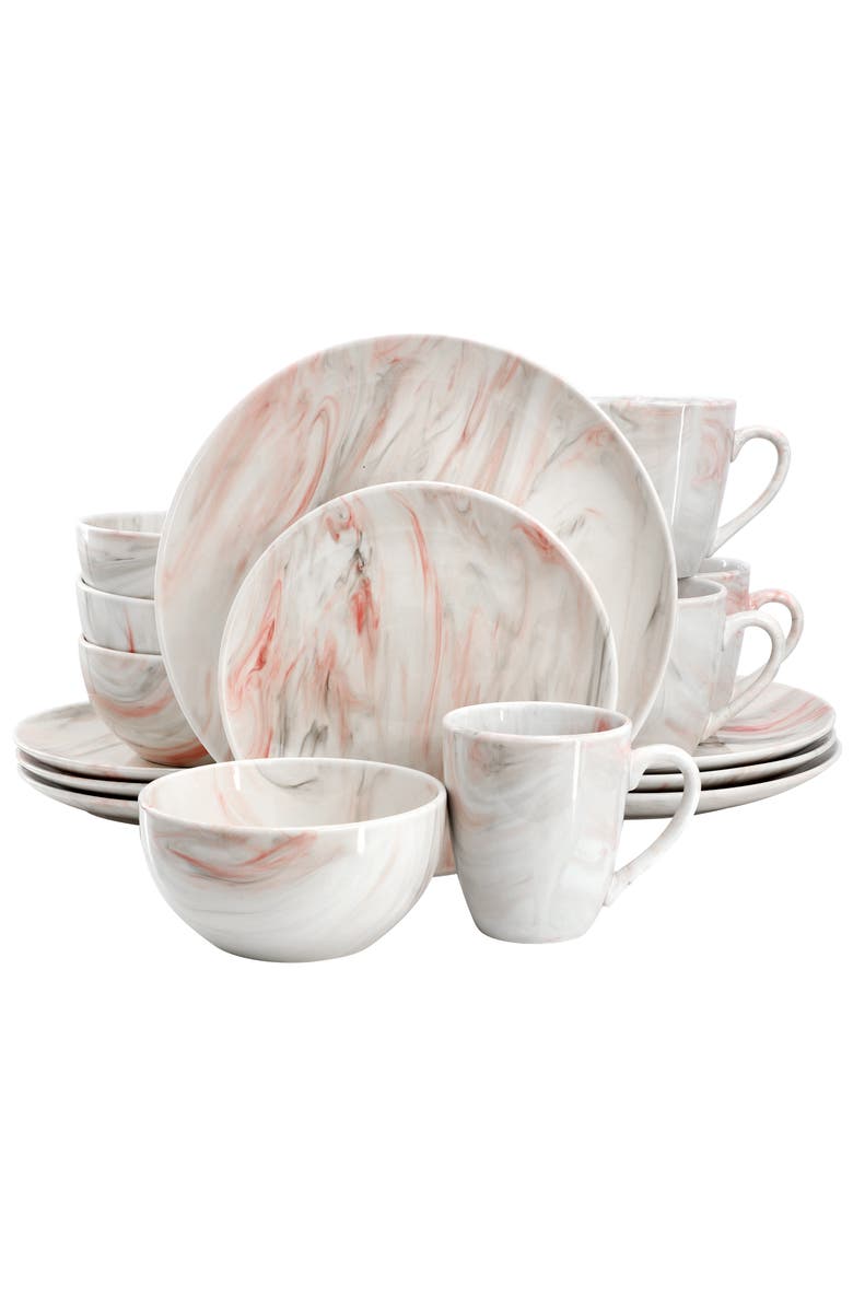 Elama Fine Marble 16 Piece Porcelain Dinnerware Set, Main, color, Grey