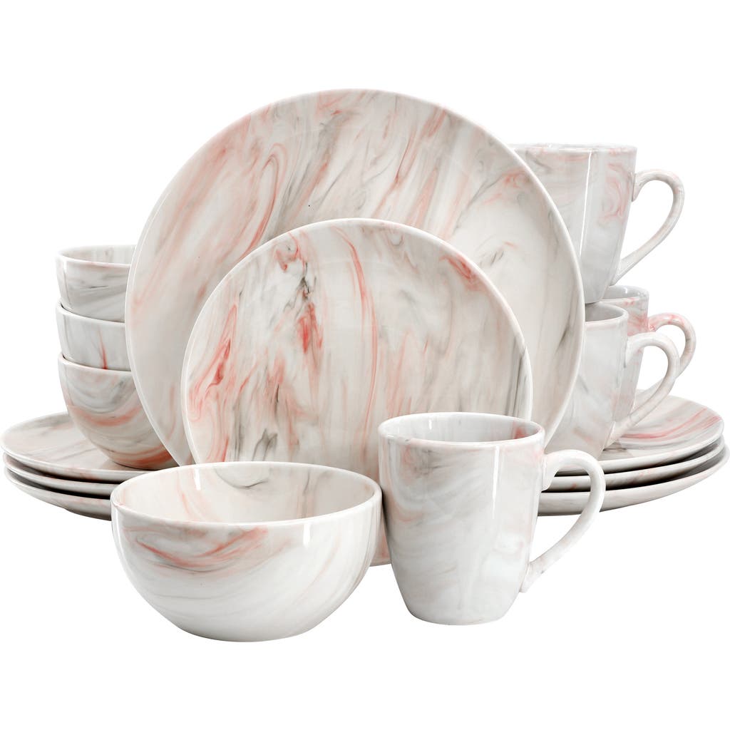 Elama Fine Marble 16 Piece Porcelain Dinnerware Set In Multi