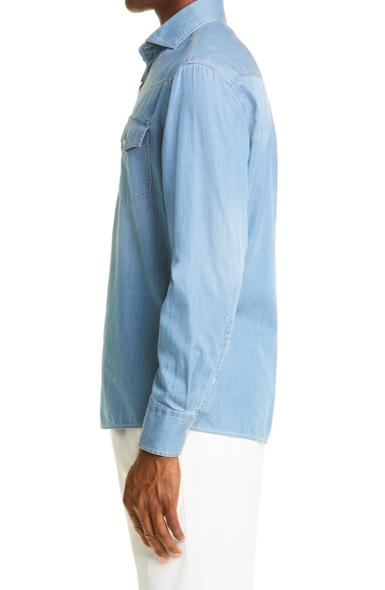 Brunello Cucinelli Snap-Up Denim Western Shirt, Alternate, color, 