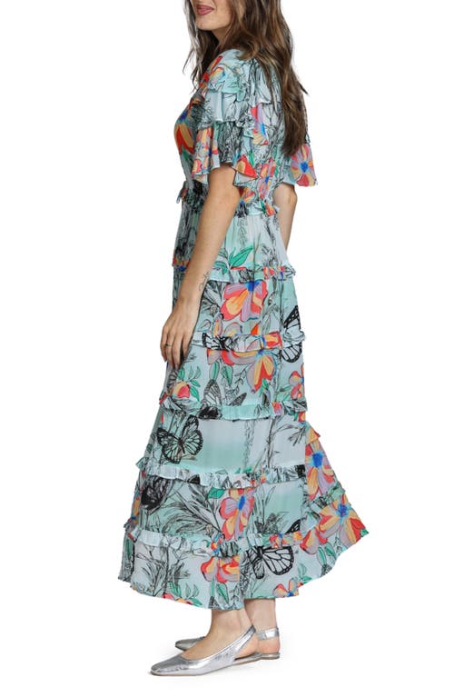 Apny Tiered Ruffle Maxi Dress In Bright Green Multi