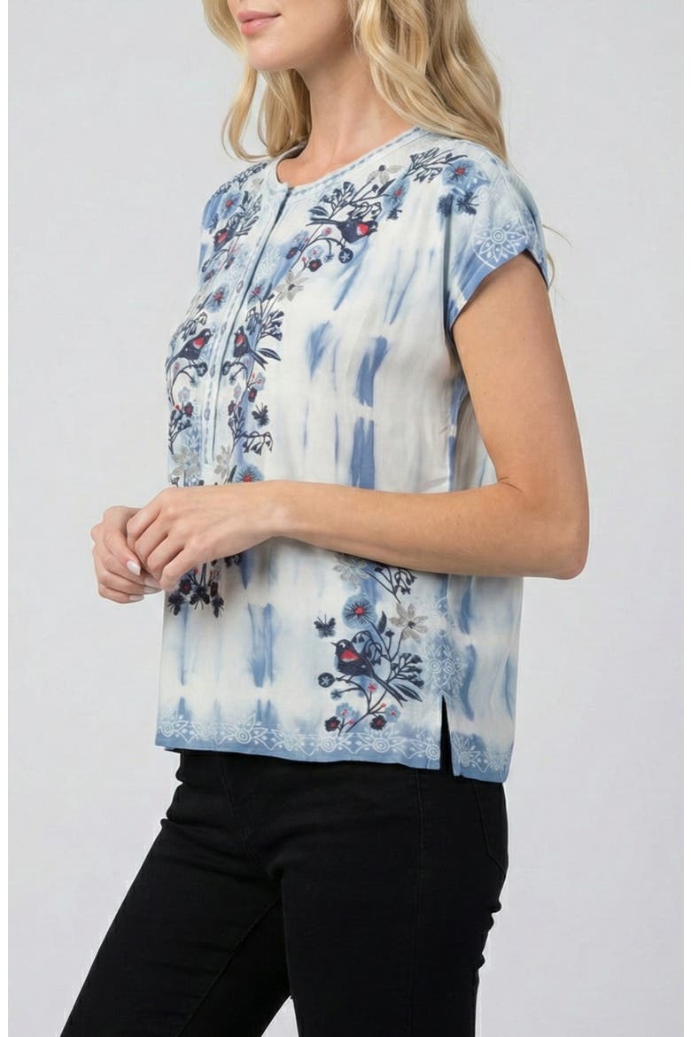 Embroidered Tie Dye Top, Alternate, color, INDIGO