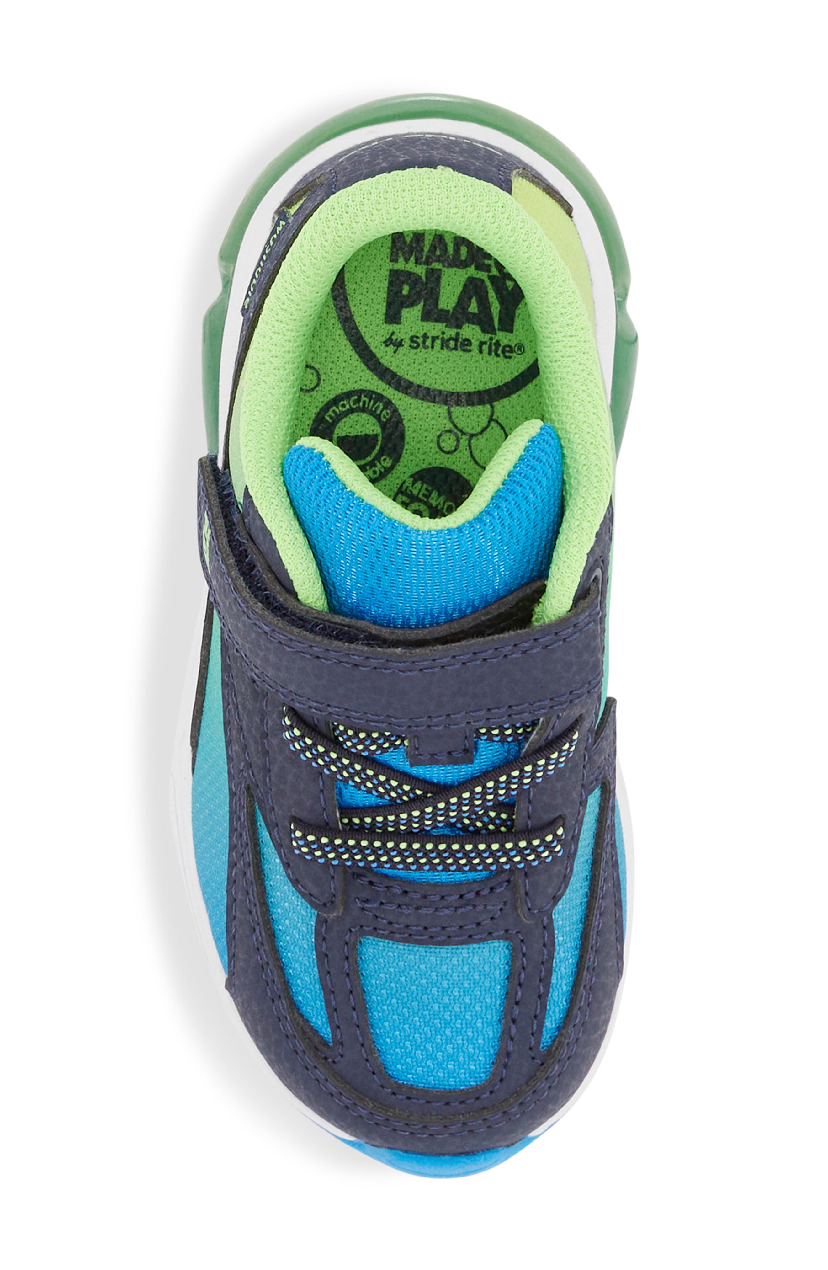 Stride Rite Kids' Made2Play<sup>®</sup> Phantom Light-Up Sneaker, Alternate, color, Blue/ Green