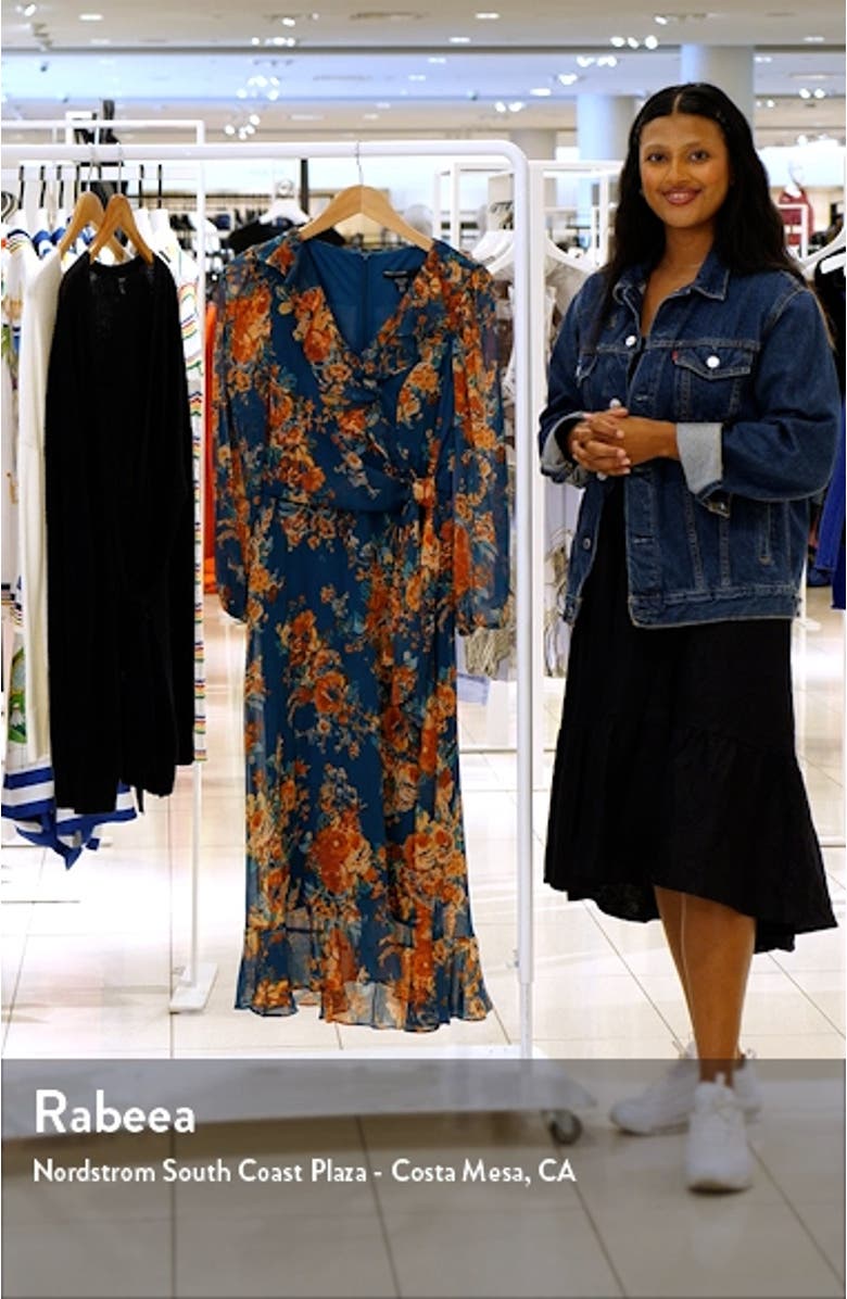 Floral Long Sleeve Tiered Faux Wrap Midi Dress, sales video thumbnail