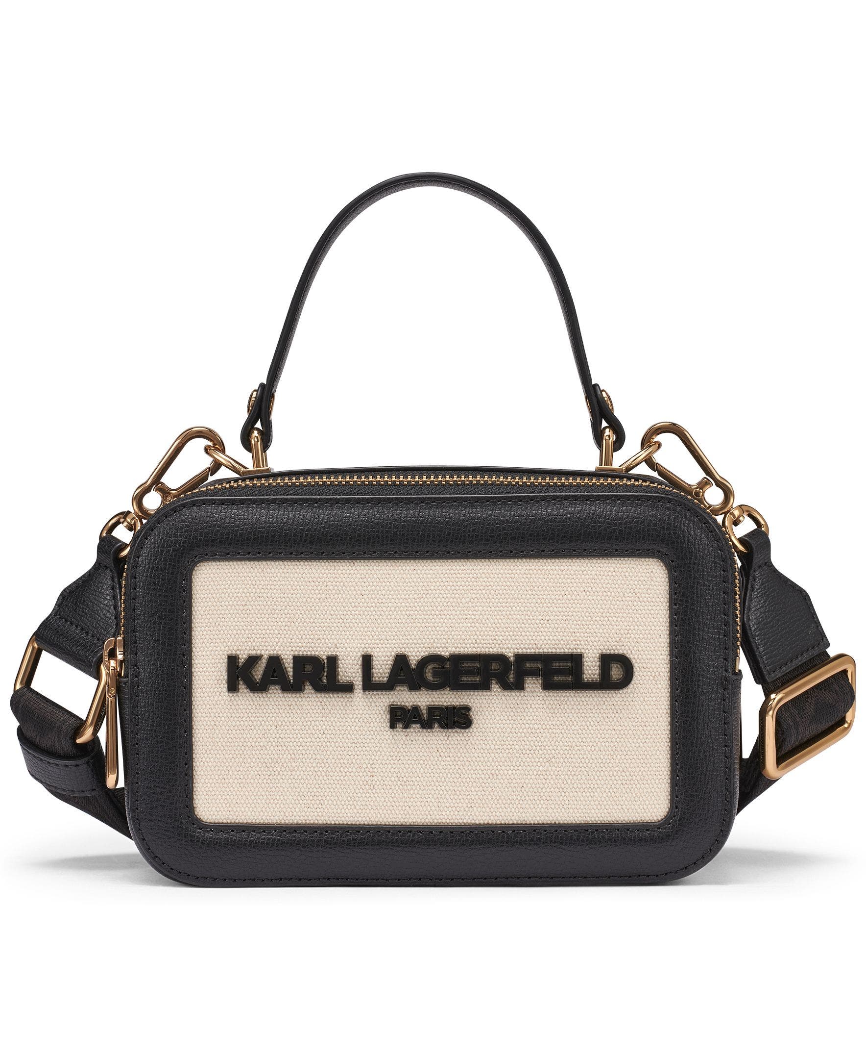 KARL LAGERFELD PARIS Simone Canvas Crossbody, Main, color, Natural/Black