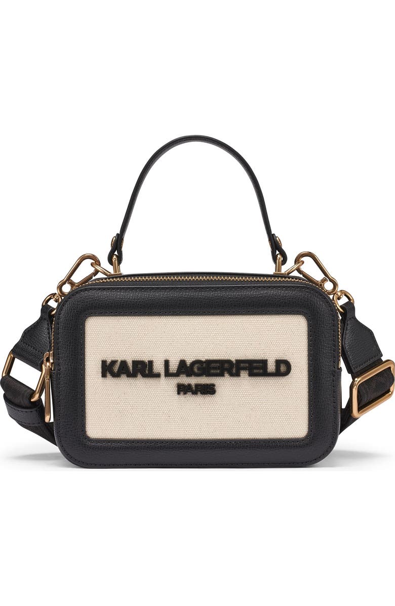 KARL LAGERFELD PARIS Simone Canvas Crossbody, Main, color, Natural/Black