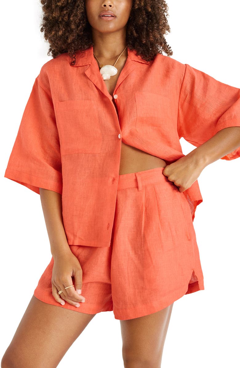 Vitamin A<sup>®</sup> Rowan Resort Linen Cover-Up Shirt, Alternate, color, Coral
