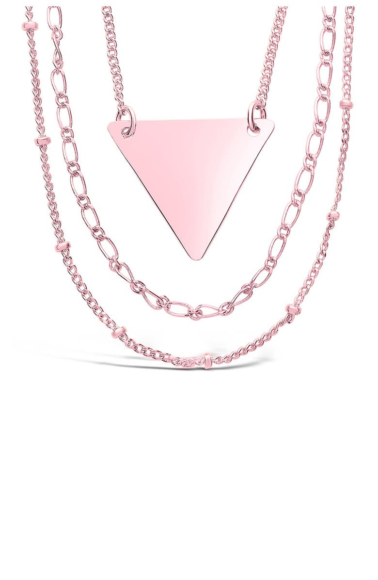 Sterling Forever Rose Gold Plated Triple Chain Layered Triangle Necklace, Main, color, Rose Gold