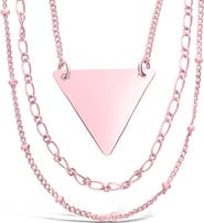 Sterling Forever Rose Gold Plated Triple Chain Layered Triangle Necklace