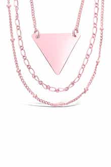 Sterling Forever Rose Gold Plated Triple Chain Layered Triangle Necklace