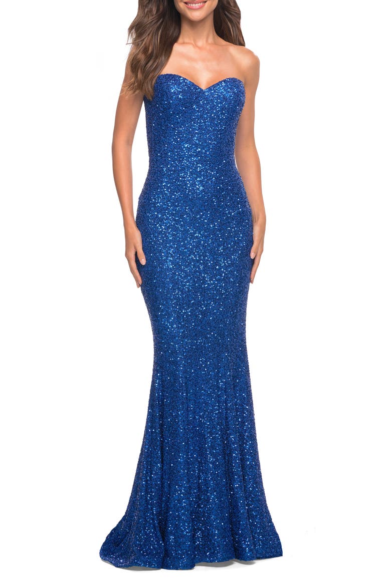 Strapless Sweetheart Luxe Sequin Gown, Main, color, Royal Blue