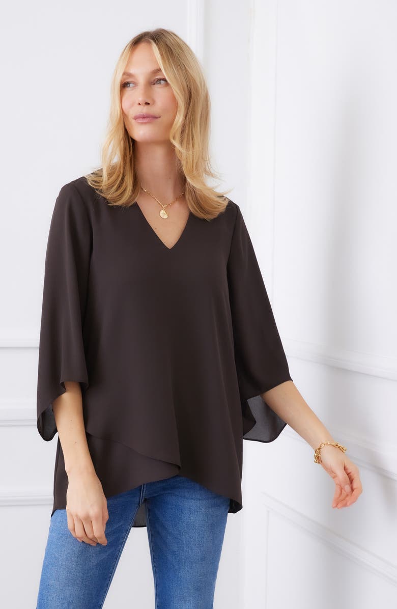 Karen Kane Crossover Hem Asymmetric Top, Alternate, color, Brown
