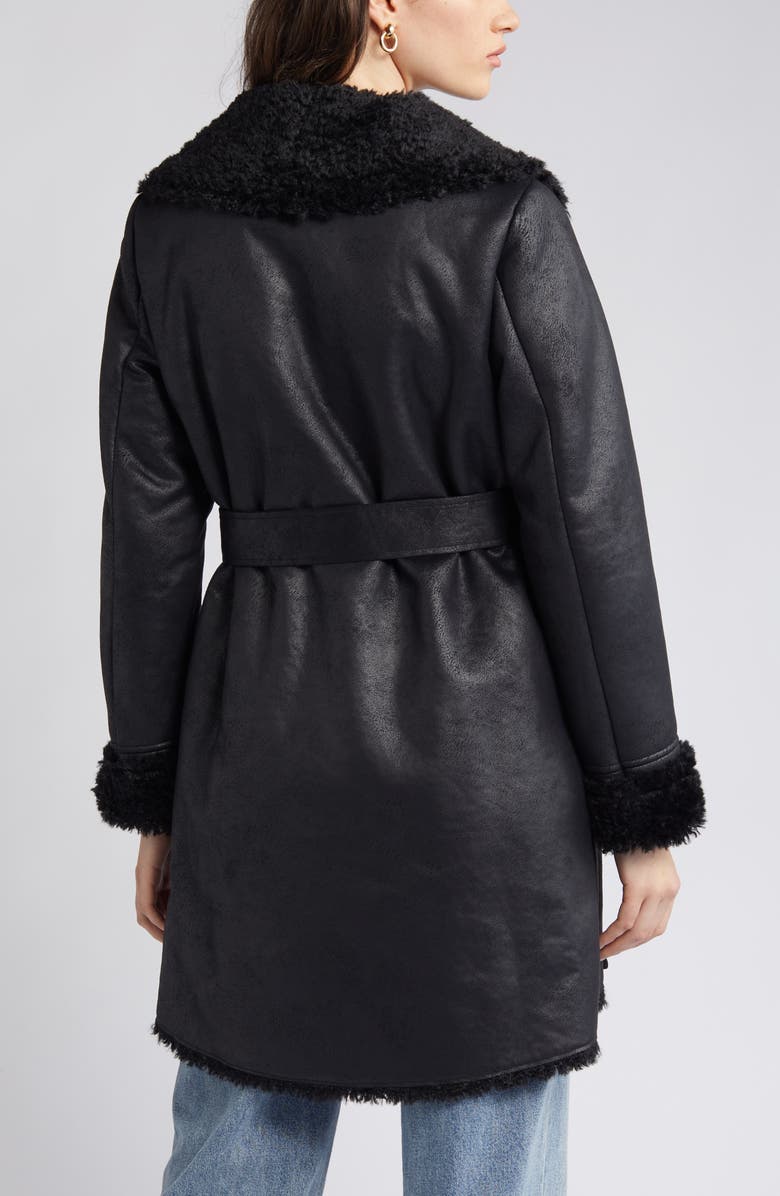 Via Spiga Belted Faux Shearling Coat, Alternate, color, 