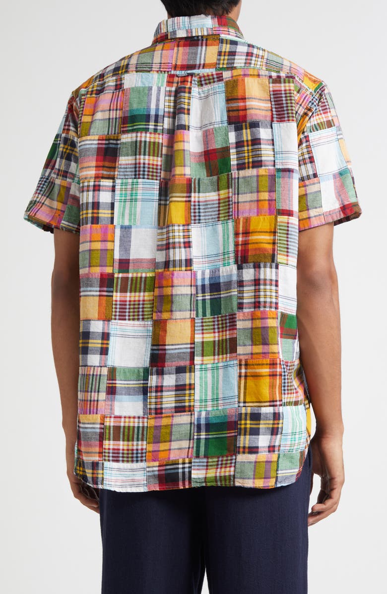 BEAMS Patchwork Plaid Short Sleeve Button-Down Popover Shirt, Alternate, color, 65 Green