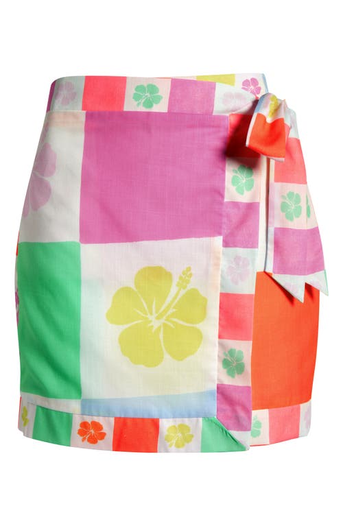 Kulani Kinis Check Faux Wrap Cover-up Miniskirt In Hibiscus Rainbow