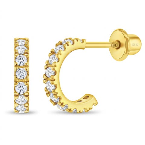 Half Cubic Zirconia Hoop Plated Earrings