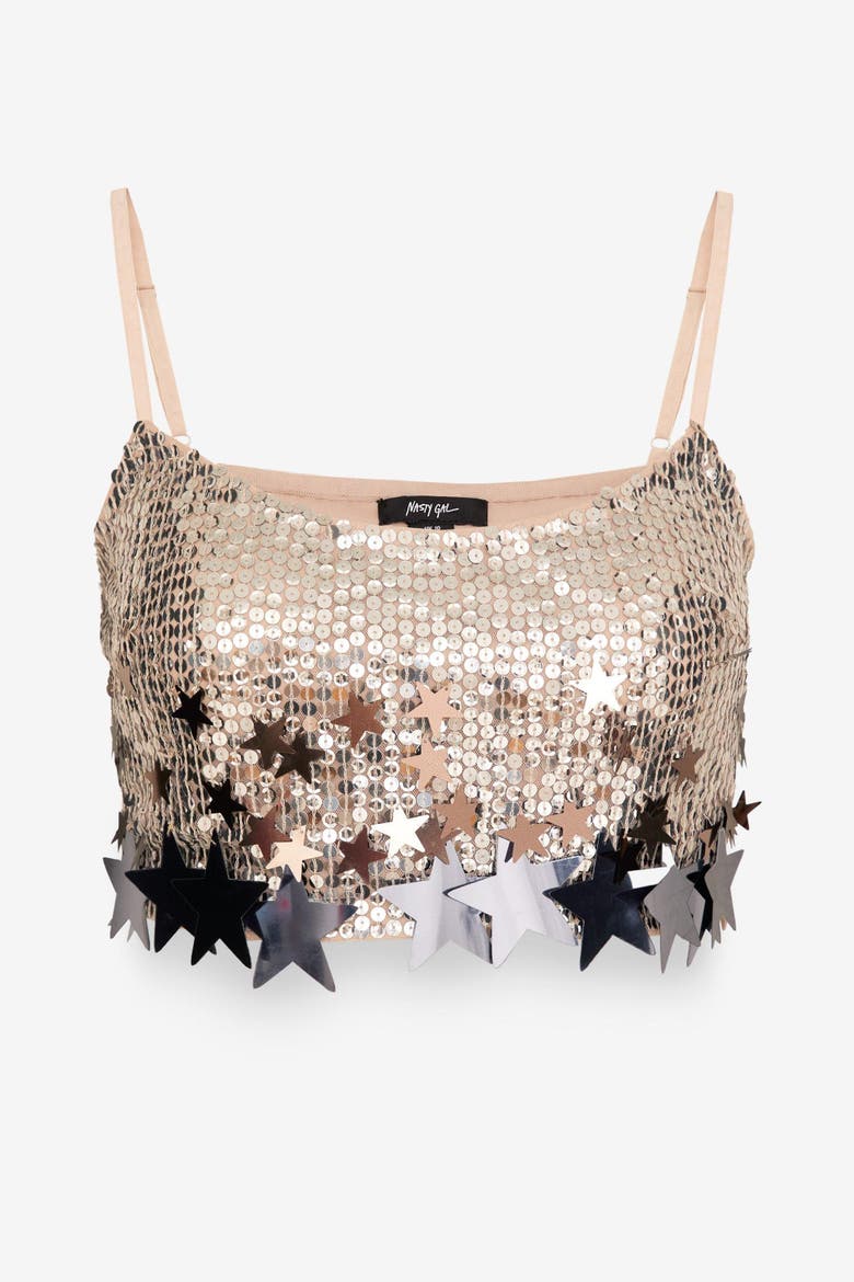 Embellished Star Trim Bralet, Alternate, color, Silver