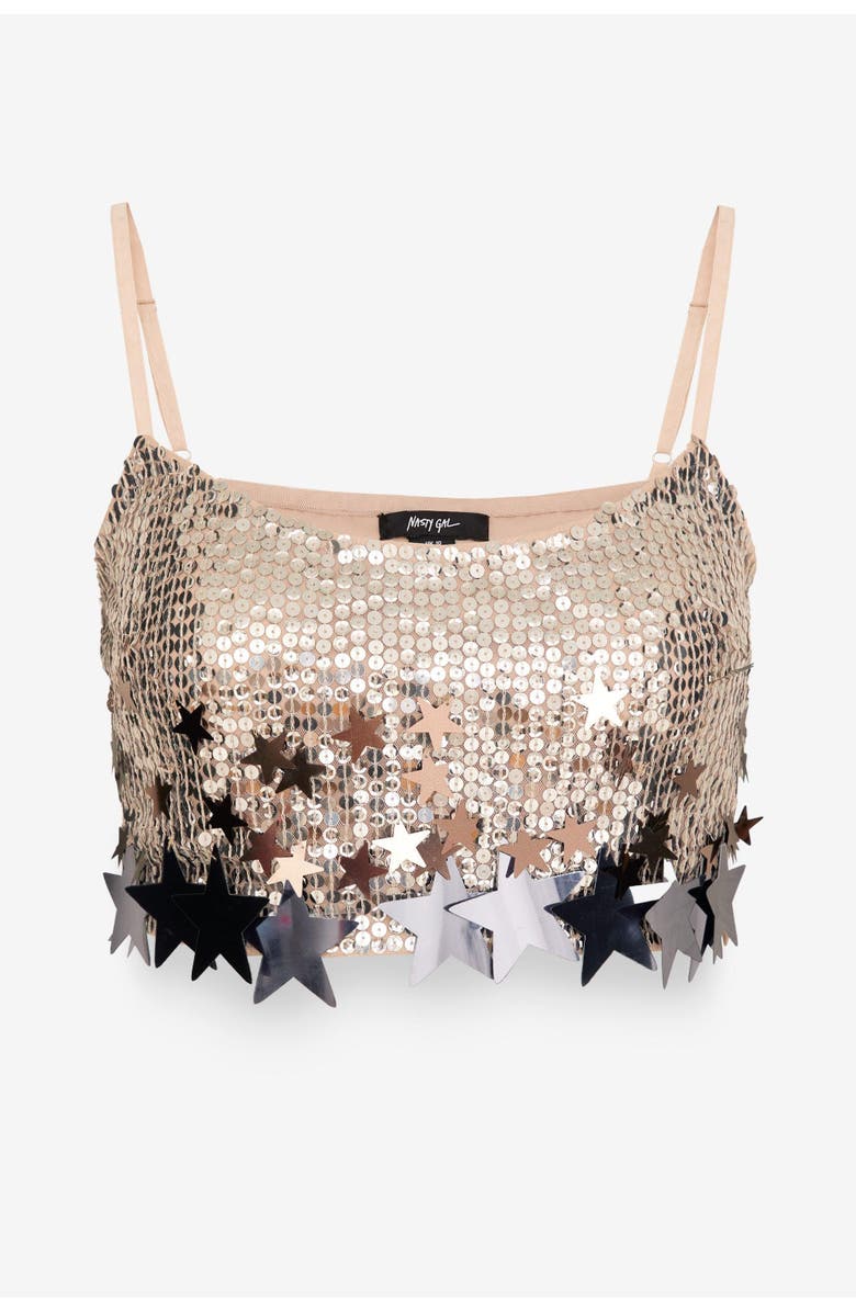 NASTY GAL Embellished Star Trim Bralet, Alternate, color, Silver