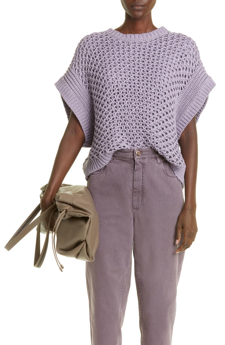 Brunello Cucinelli Open Knit Cotton Sweater, Main, color, 