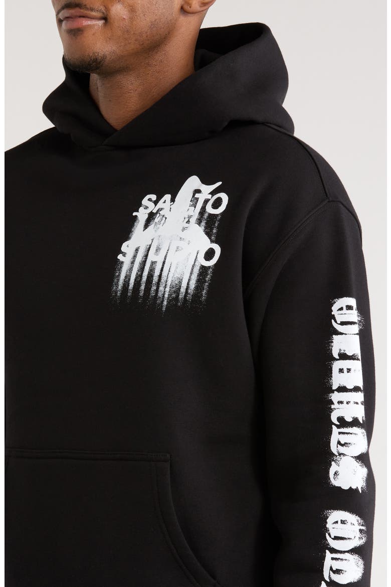 Old English Cotton Hoodie, Alternate, color, BLACK