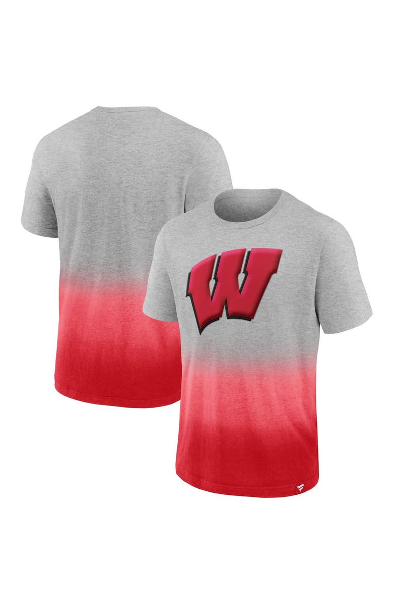 FANATICS Men's Fanatics Branded Heathered Gray/Red Wisconsin Badgers Team Ombre T-Shirt, Main, color, 
