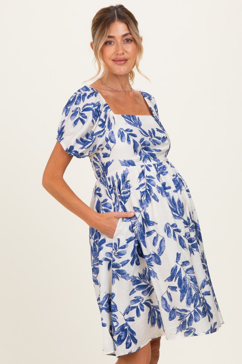 Floral Puff Sleeve Dress, Alternate, color, Blue