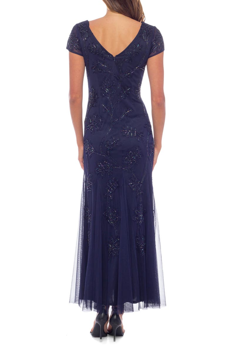 Marina V-Neck Beaded Gown, Alternate, color, Navy