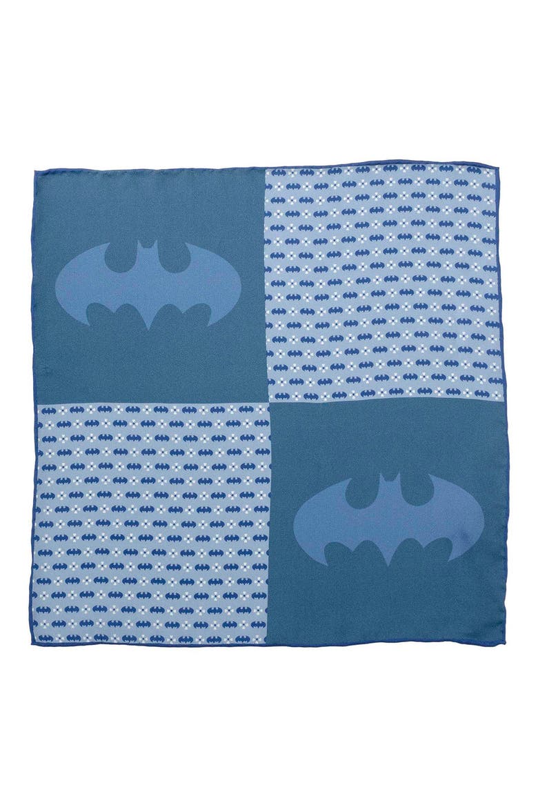 Batman Motif Silk Pocket Square, Alternate, color, BLUE
