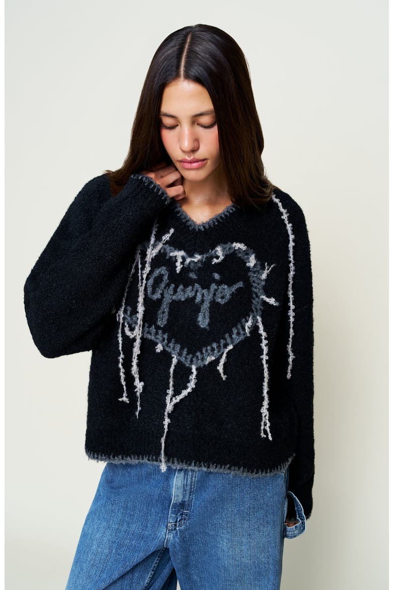 Heart Wool Sweater, Alternate, color, Black