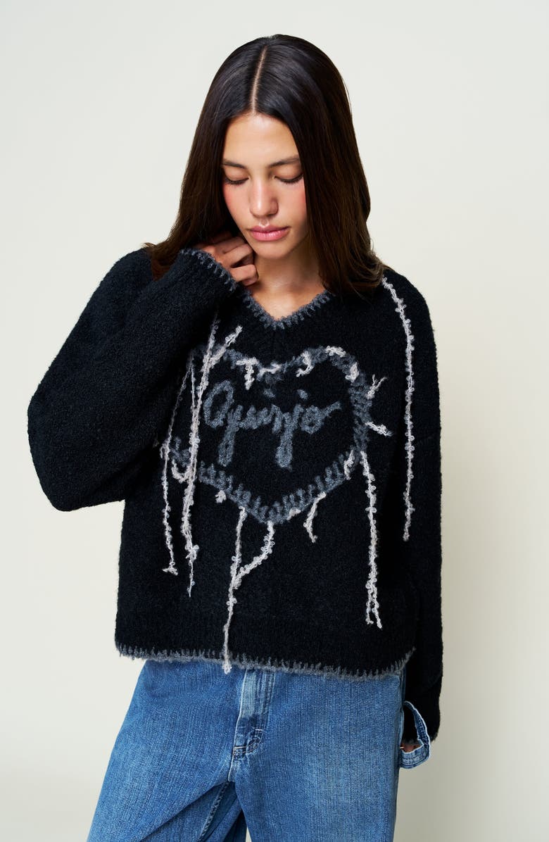 Guizio Heart Wool Sweater, Alternate, color, Black