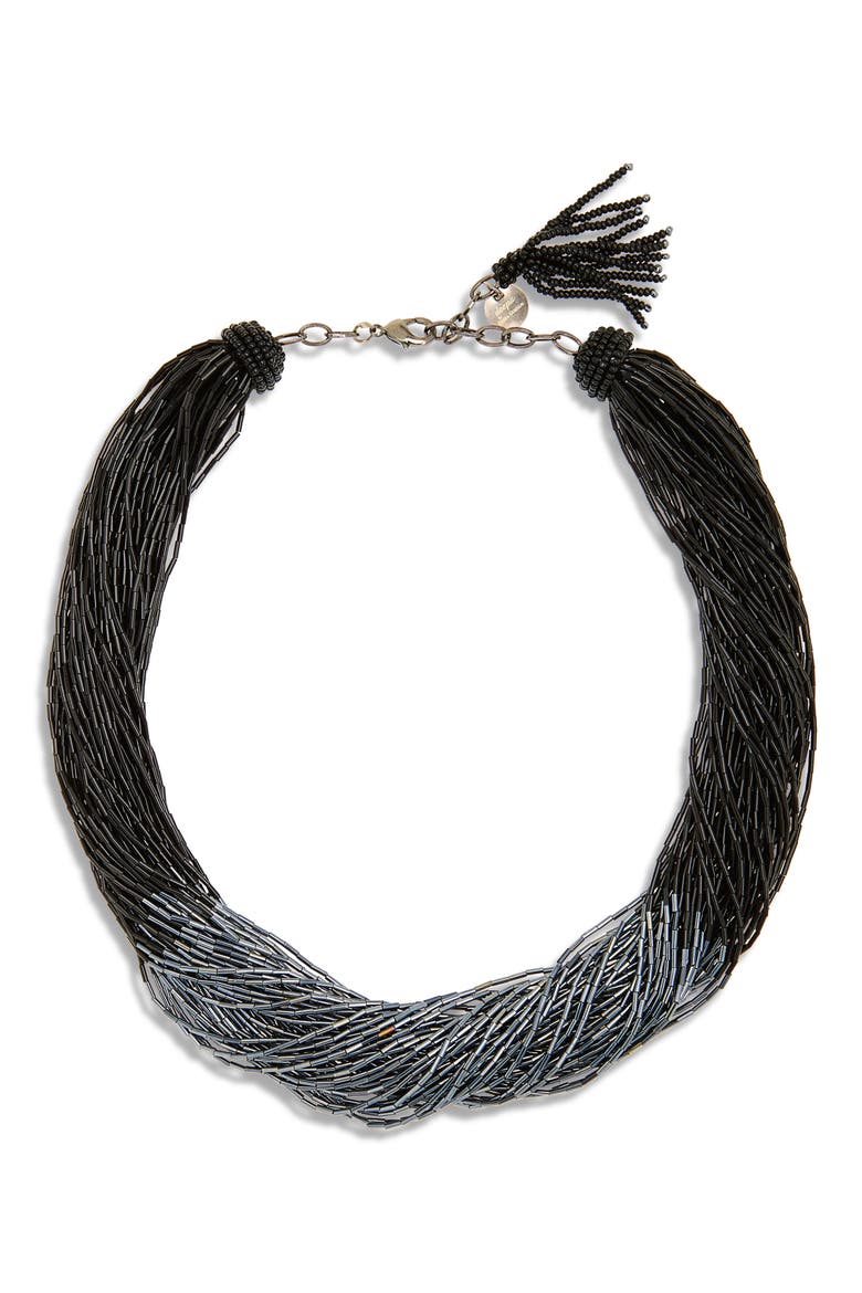 Loretta Beaded Layered Necklace, Main, color, GUNMETAL