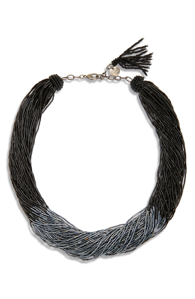 Deepa Gurnani Loretta Beaded Layered Necklace, Main, color, Gunmetal