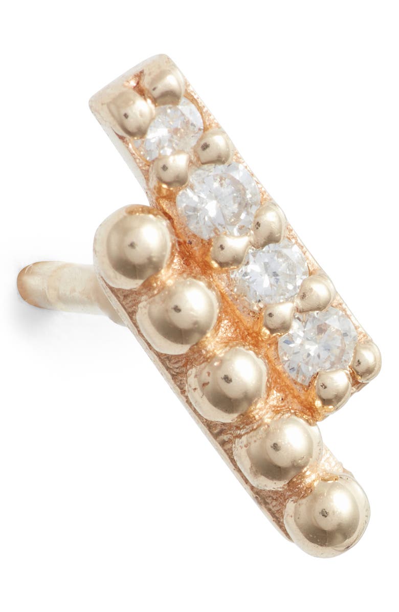 Anzie Dew Drop Marine Deux Single Bar Stud Earring, Alternate, color, Gold/ Diamond/ Left