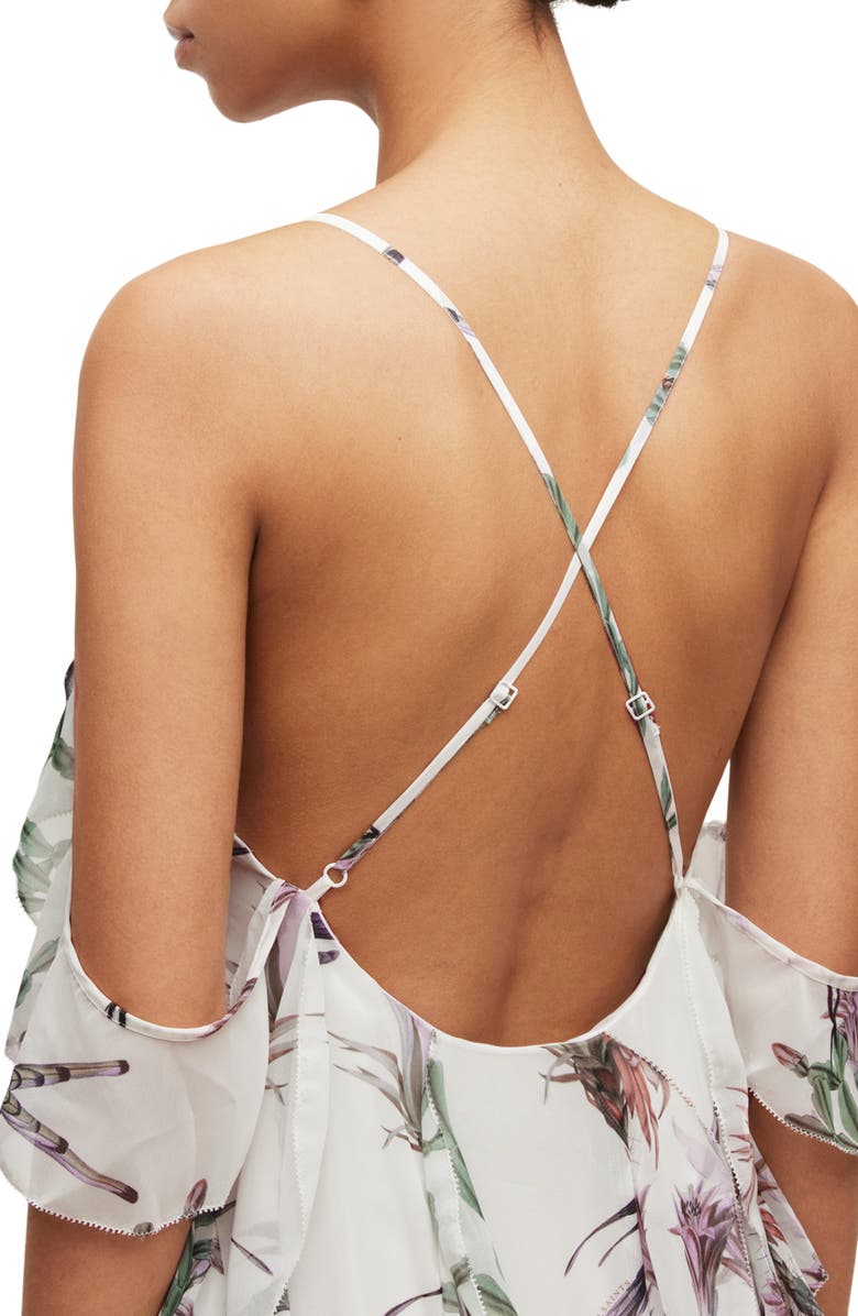 AllSaints Fali Senja Floral Print Ruffle Midi Dress, Alternate, color,