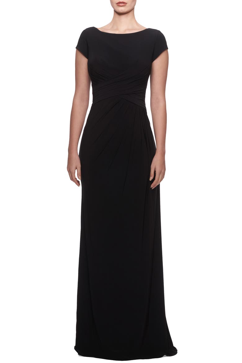 Ruched Jersey Gown, Main, color, BLACK