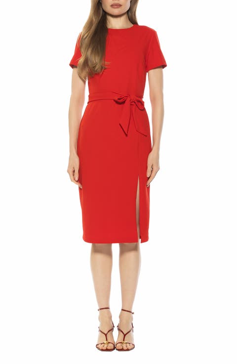 Zyra Short Sleeve Tie Waist Sheath Dress