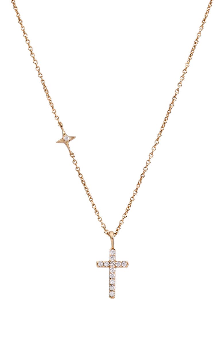 Alex and Ani Delicate Pave Cross Pendant Necklace, Main, color, Gold
