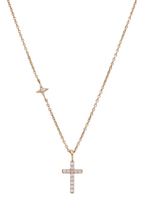 Delicate Pave Cross Pendant Necklace