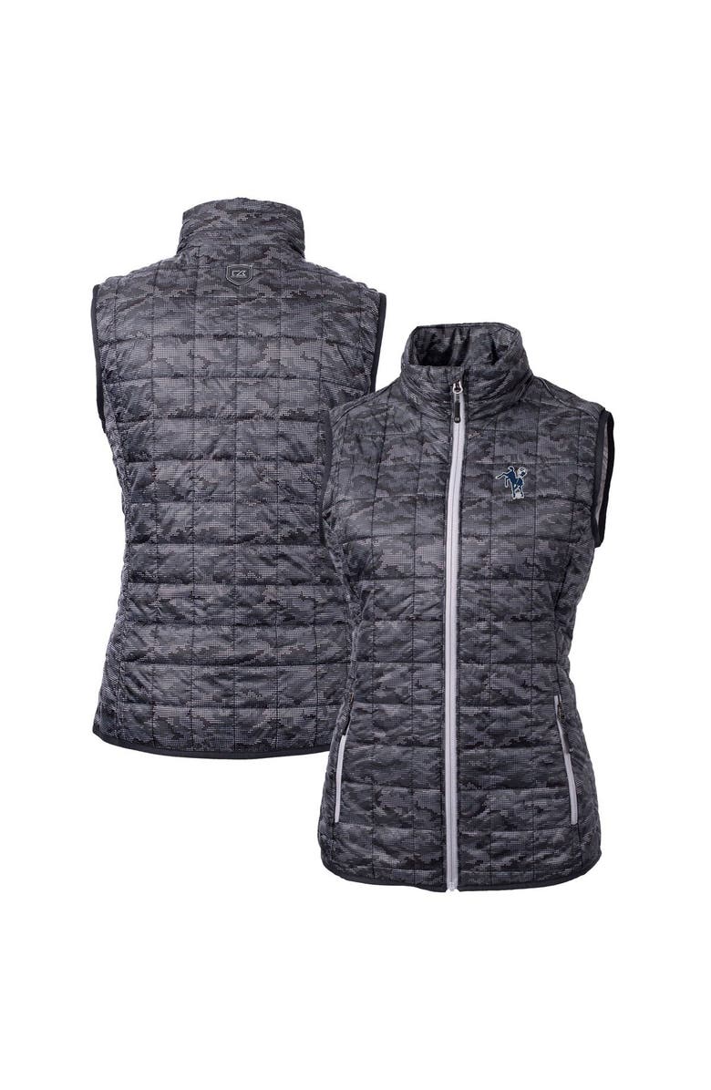 Cutter & Buck Women's Cutter & Buck Black Indianapolis Colts Throwback Logo Rainier PrimaLoft Eco Printed Full-Zip Puffer Vest, Main, color, 
