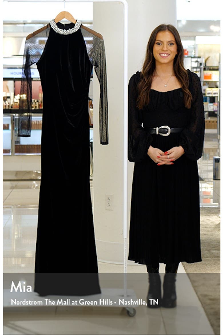 Embellished Ruched Long Sleeve Velvet Gown video