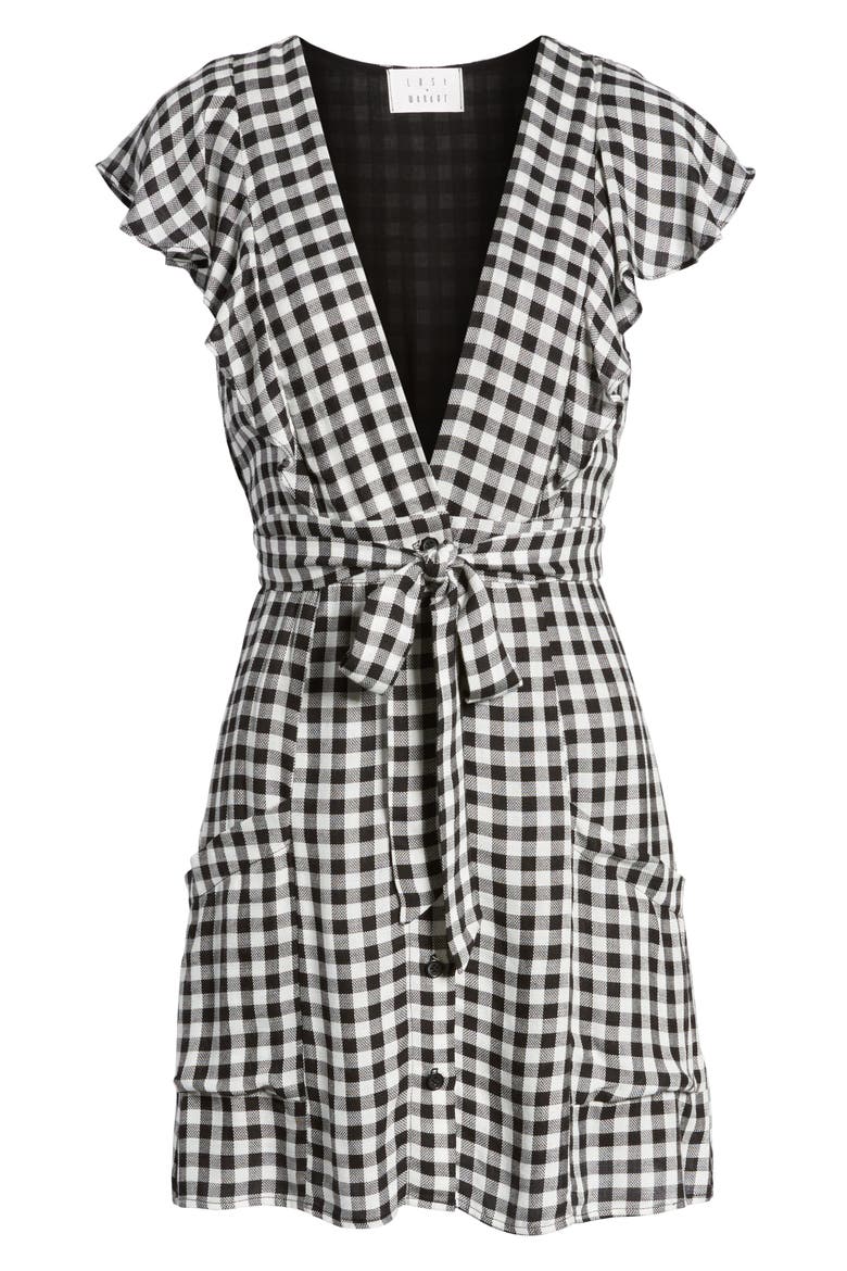 Gingham Minidress, Alternate, color, BLACK