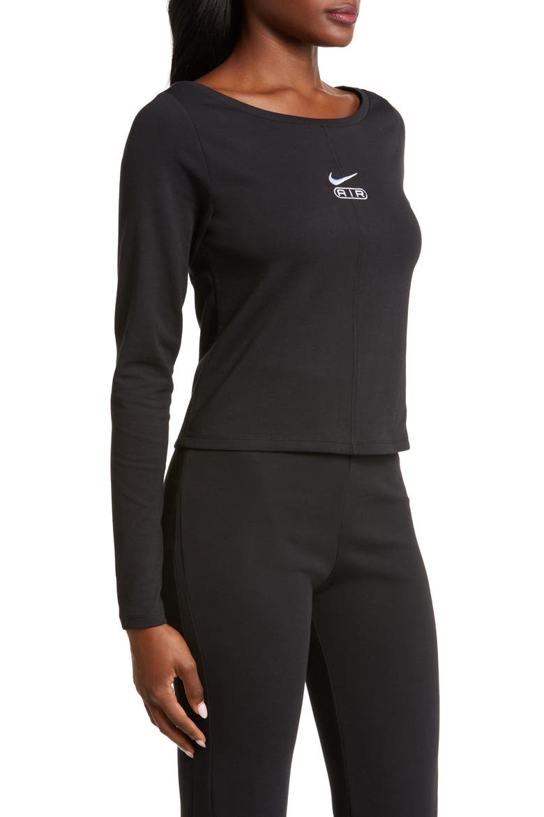 Air Crop Long Sleeve T-Shirt, Alternate, color, BLACK/ WHITE
