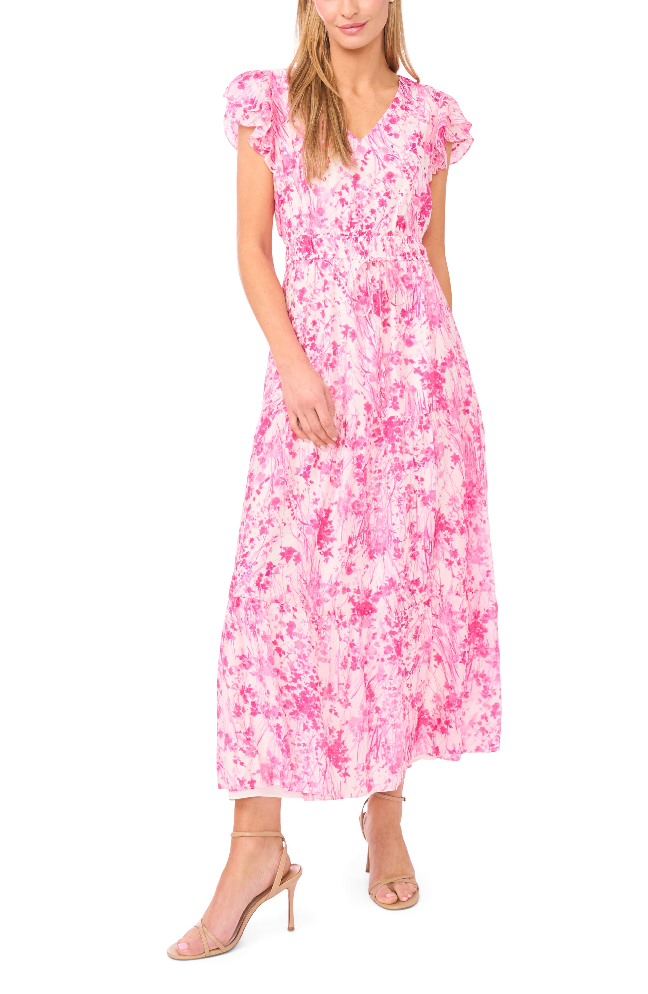 Double Ruffle Sleeve Midi Dress