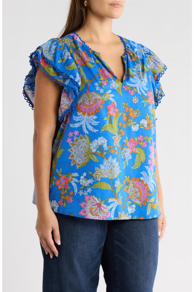 Sunlit Floral Print Ruffle Top, Alternate, color, COBALT-MULTI