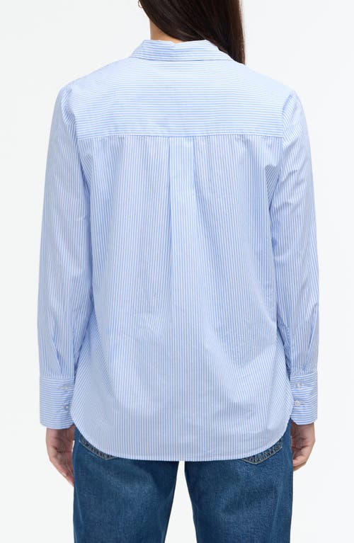 Ellen Tracy Embroidered Flower Poplin Button-up Shirt In Blue Stripe