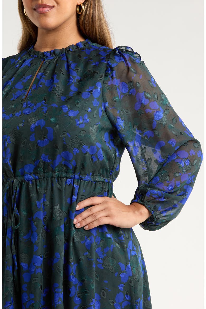 Sweetwater Floral Print Organza Dress, Alternate, color, EMERALD-BLUE