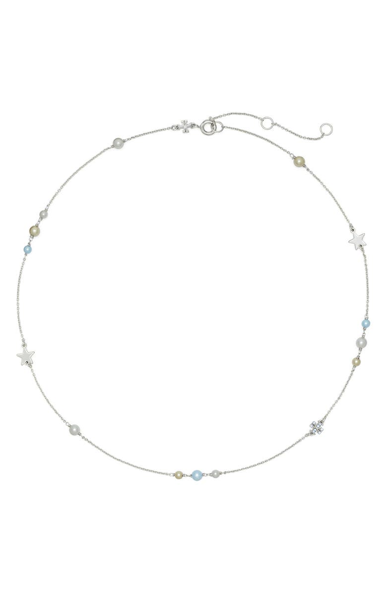 Tory Burch Delicate Moondance Pearl & Star Necklace, Main, color, 