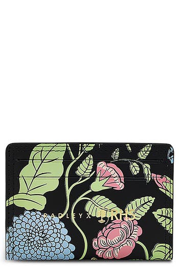 Radley Floral Print Leather Card Case In Black
